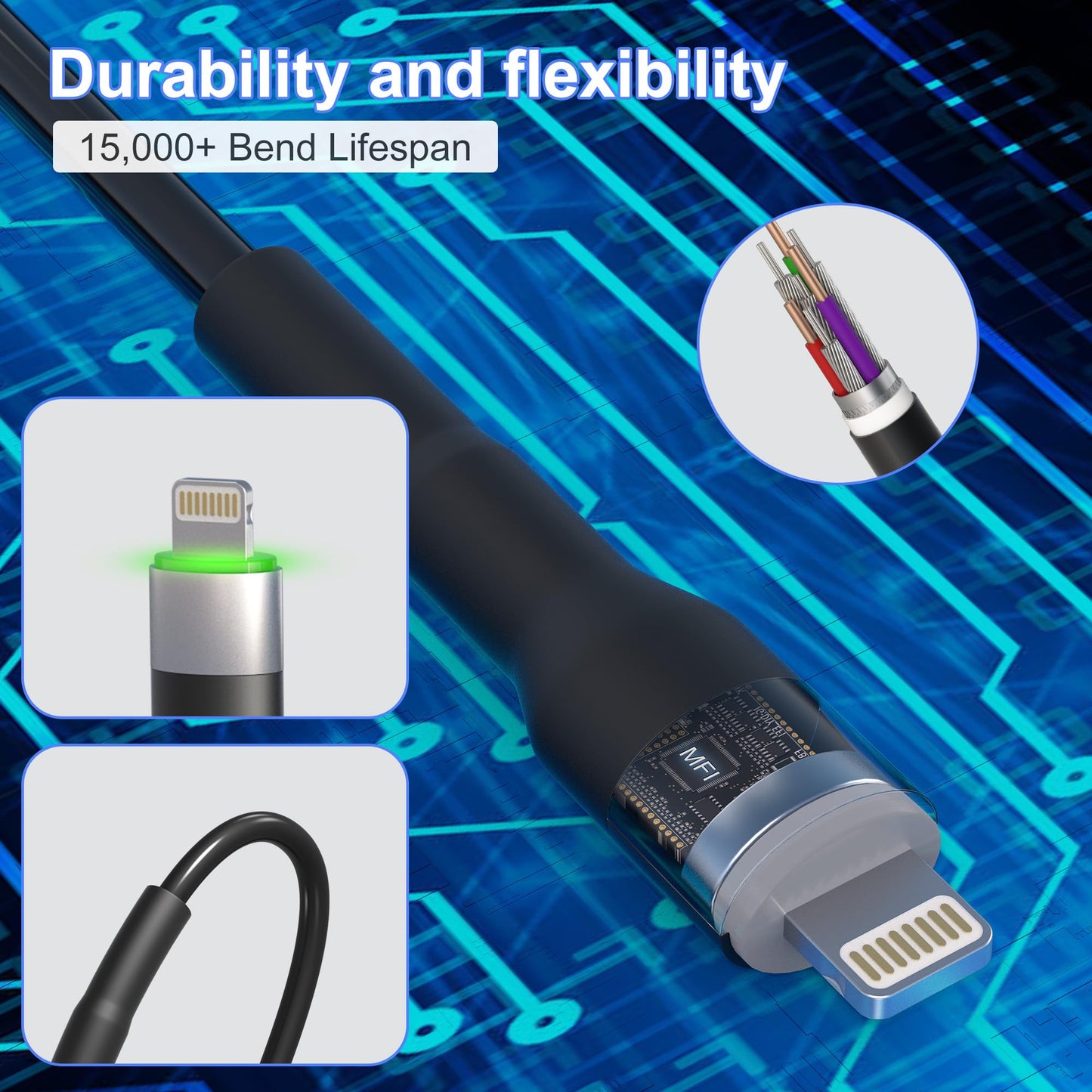 Coiled USB Lightning Cable 2 Pack Apple Carplay[MFi Certified], Coiled USB to Lightning Cable with Data Transmission and LED for Car, Retractable…