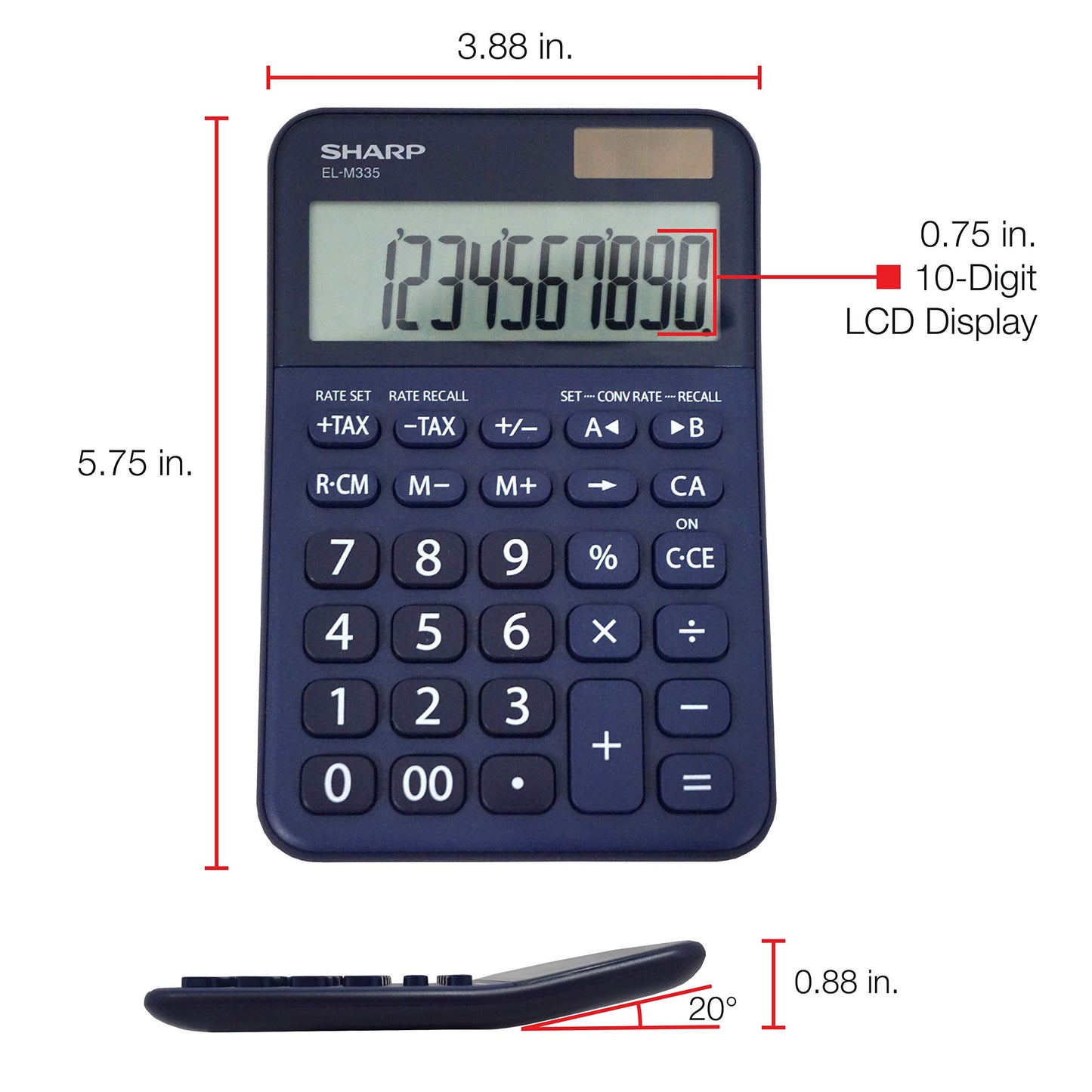 Sharp EL-M335 10-Digit Extra Large Desktop Calculator with Currency Conversion Functions, Tax, Percent and Backspace Keys, and a Large Angled LCD