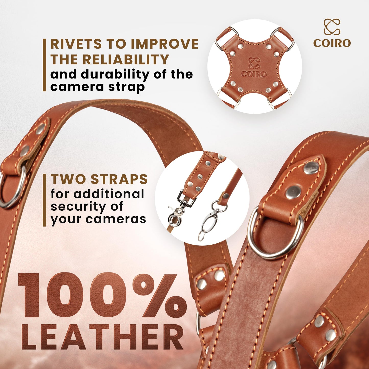 C Coiro Camera Harness for 2 Cameras - Dual Shoulder Leather Camera Strap - Double Camera Harness for DSLR/SLR, Camera Straps for Photographers of All