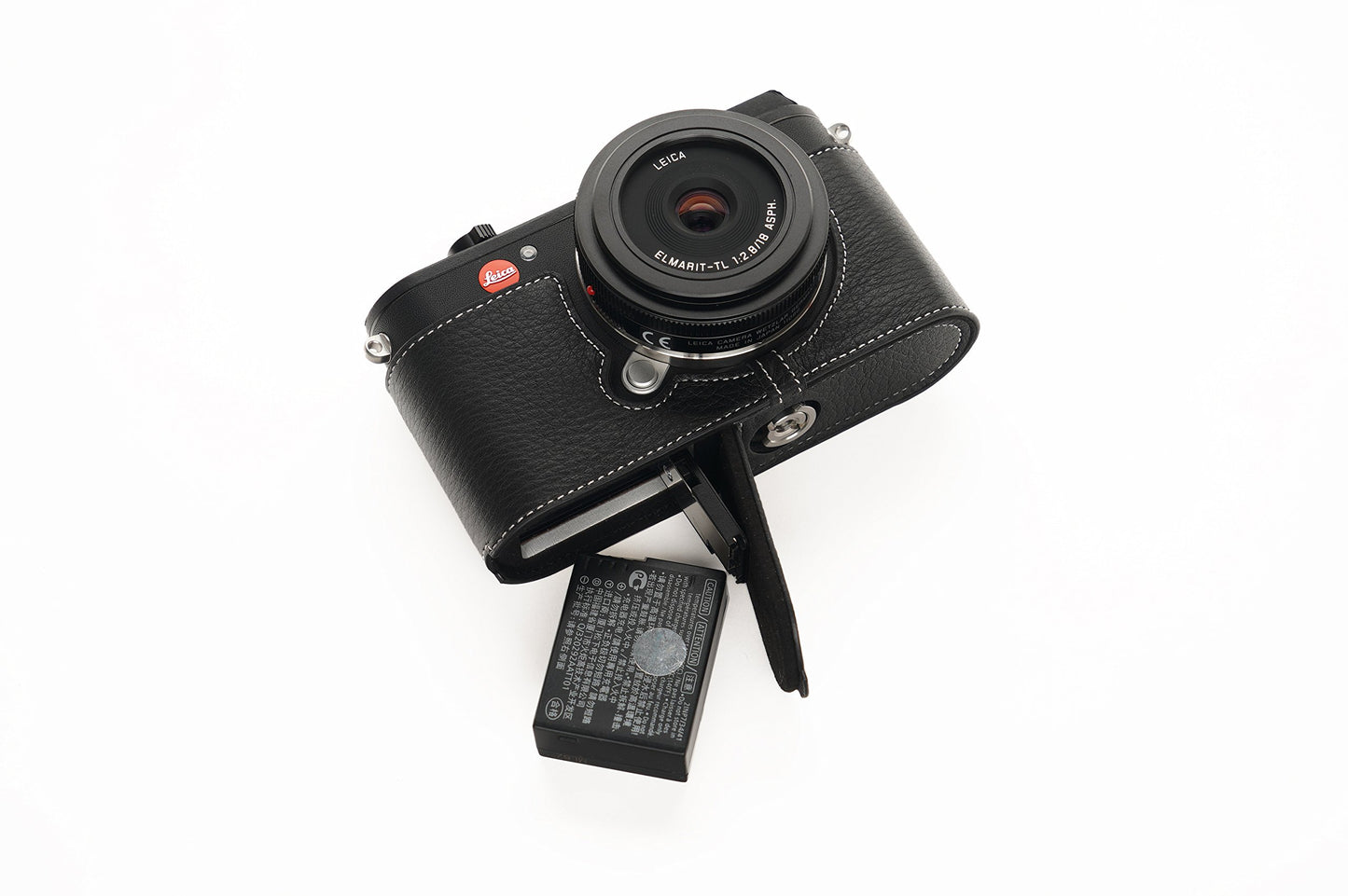 Leica CL Case, BolinUS Handmade Genuine Real Leather Half Camera Case Bag Cover for Leica CL Camera Bottom Opening Version + Hand Strap -Black