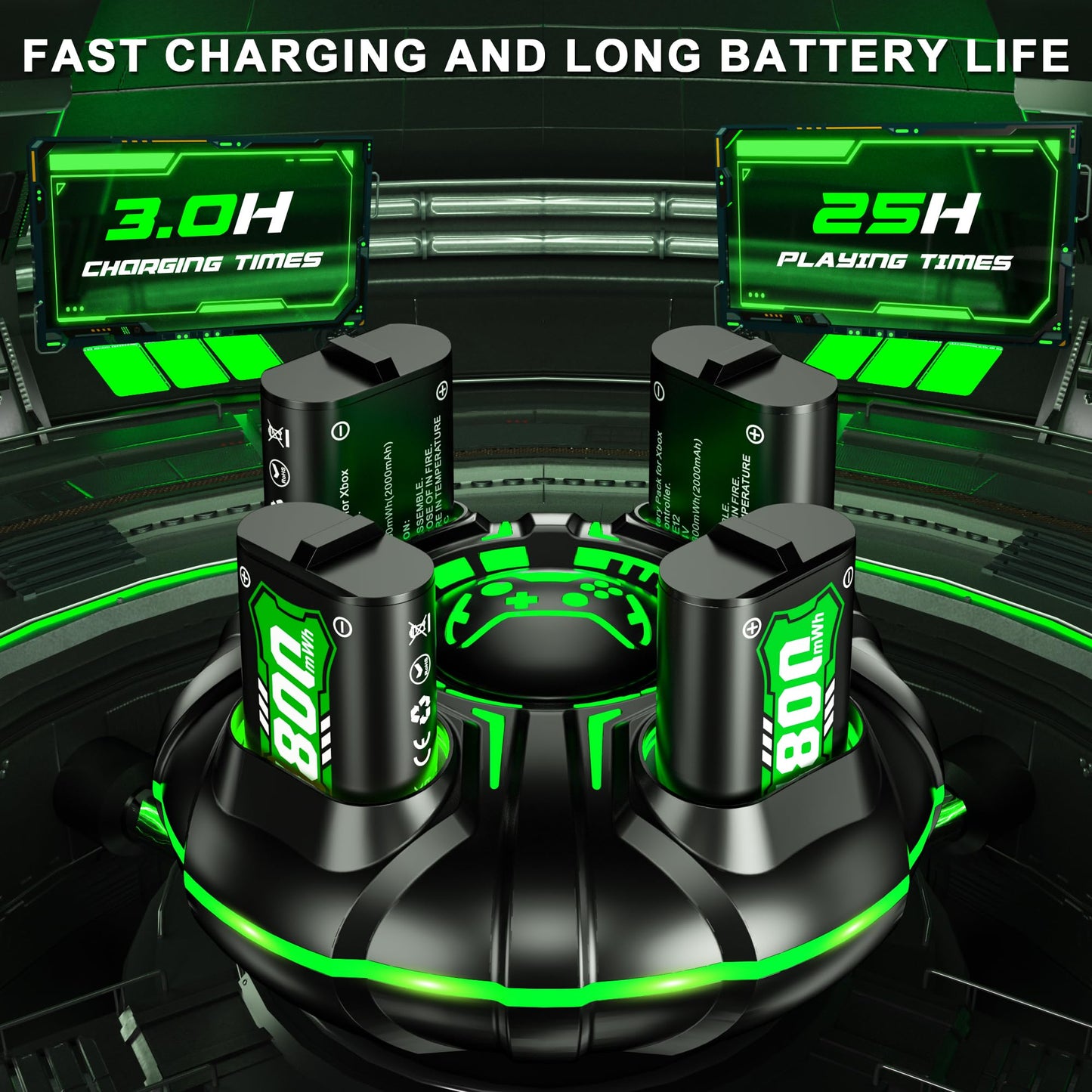 Ukor Fast Charging 4x4800mWh Rechargeable Battery Pack with Charger for Xbox Controller Rechargeable Batteries Xbox for Xbox One & S & X & Elite, Xbox