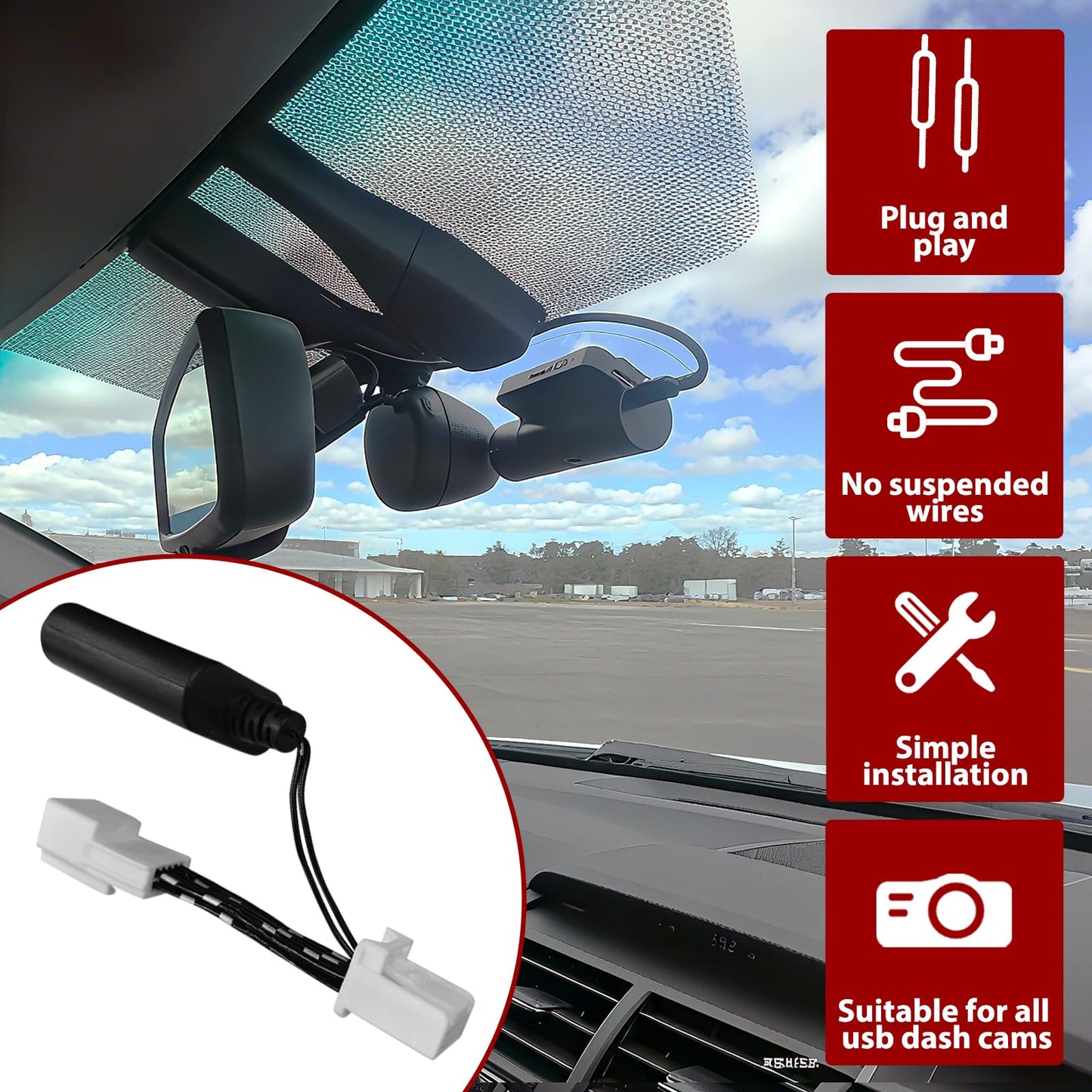 JERBOR Dashcam Power Adapter 10-Pin (Model B) Fit for Toyota, for Lexus, for Subaru Models - Connects to Auto-Dimming Port, for GPS Radar Mirror