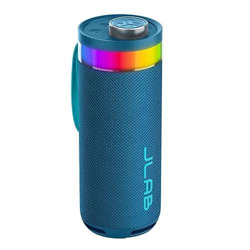 JLab Go Party Portable Bluetooth Speaker, Navy, 10 Watts of Power, 16+ Hours of Playtime, IP56 Waterproofing, Customizable RGB LED Lighting, Lab Sync