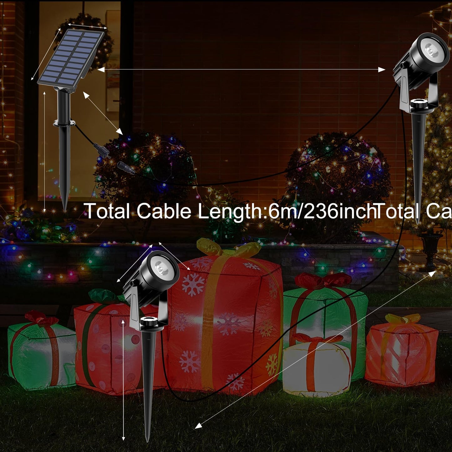 T-SUNUS RGB Solar Spot Lights Christmas, Metal Color Changing Landscape Spotlights IP65 Waterproof Spotlight 2-IN-1 Separated Panel for Outdoor