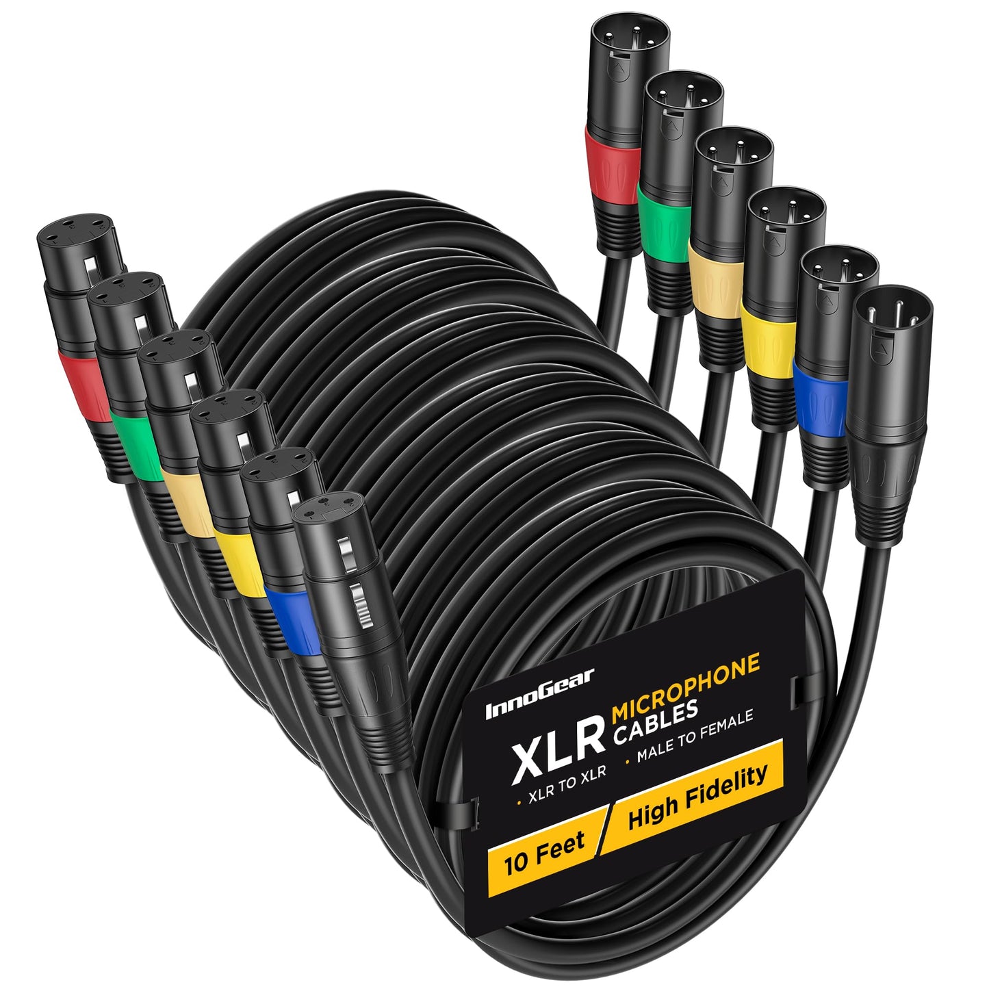 InnoGear XLR Microphone Cables, 10 Feet 6 Pack Oxygen-Free Copper Male to Female 3-Pin Balanced XLR Mic Cables Cord for Speaker Podcast Audio Mixer