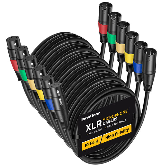InnoGear XLR Microphone Cables, 10 Feet 6 Pack Oxygen-Free Copper Male to Female 3-Pin Balanced XLR Mic Cables Cord for Speaker Podcast Audio Mixer