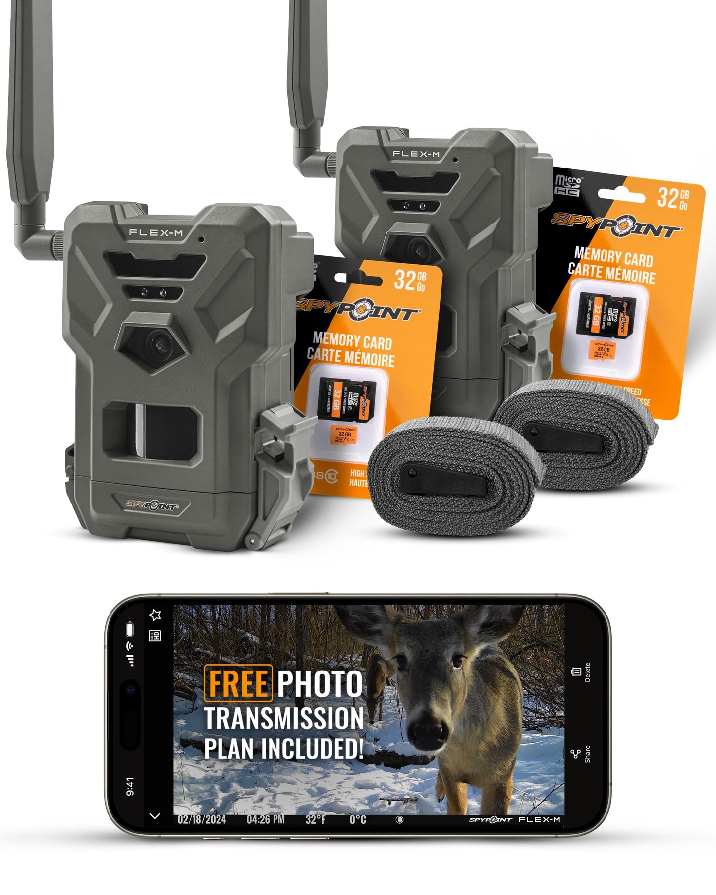 SPYPOINT Flex-M Twin Pack Cellular Trail Cameras - 2 SD Cards Included, Best Hunting Accessories, No WiFi Needed, GPS, Night Vision, IP65