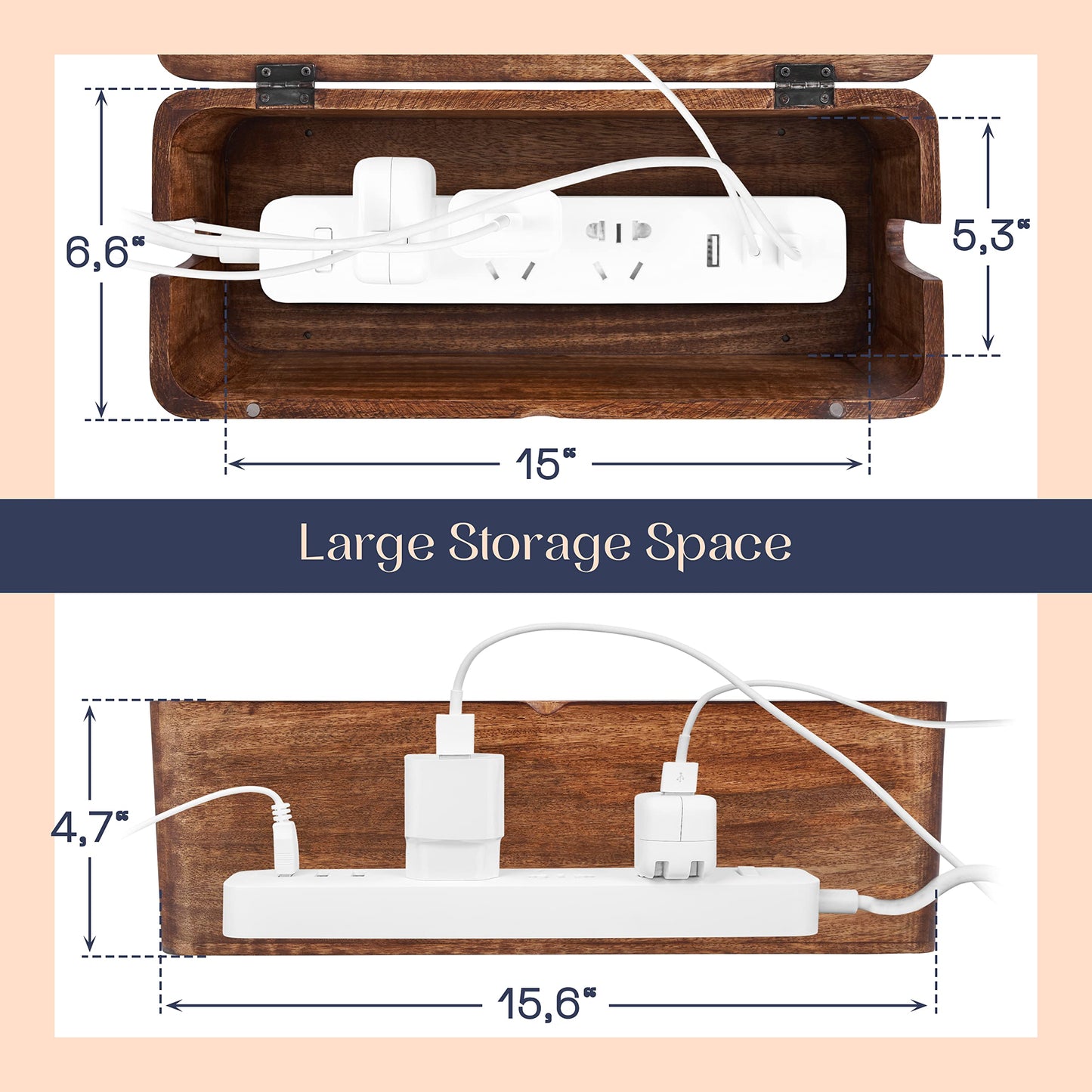 Large Cable Management Box - Cable Organizer Box and Power Strip Box for Electrical Cord Management - Hide Desk Cord and Floor Cables - Wire Storage
