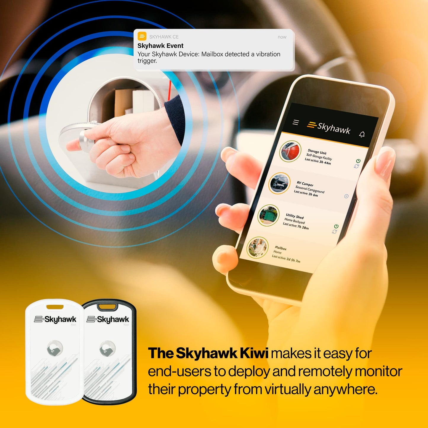 Skyhawk Kiwi Remote Monitoring, Multi-use Motion Detection, Multi-Year Battery Life, Cellular Connectivity
