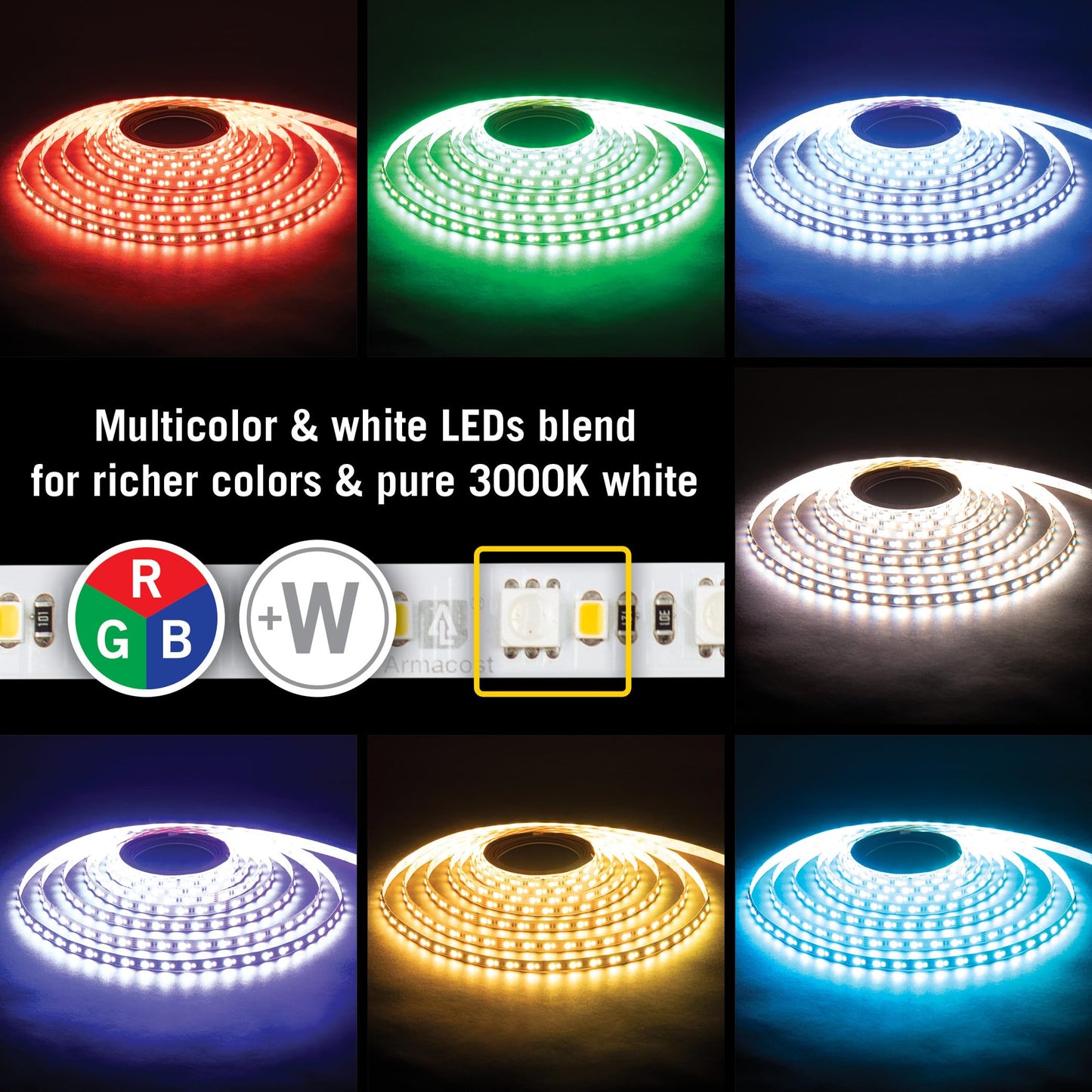 Armacost Lighting RibbonFlex Pro Multi-Color and White LED Tape Light 60 + 60 LEDs/m,32.8 ft (10m),624250