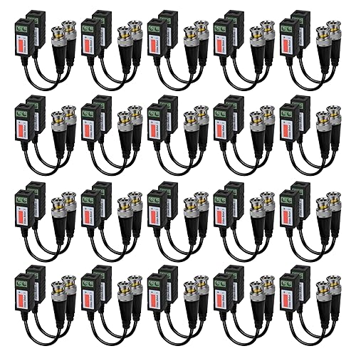 Passive Video Balun Connector 20 Pairs Cat5 HD Mini CCTV BNC Video Balun Transceiver Cable with Lighting Protection and Coax BNC Connector to RJ45