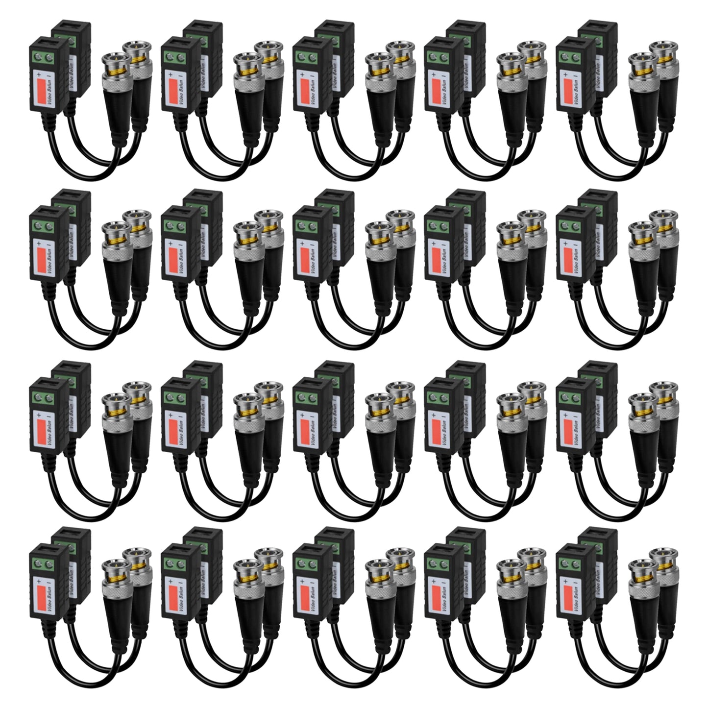 Passive Video Balun Connector 20 Pairs Cat5 HD Mini CCTV BNC Video Balun Transceiver Cable with Lighting Protection and Coax BNC Connector to RJ45