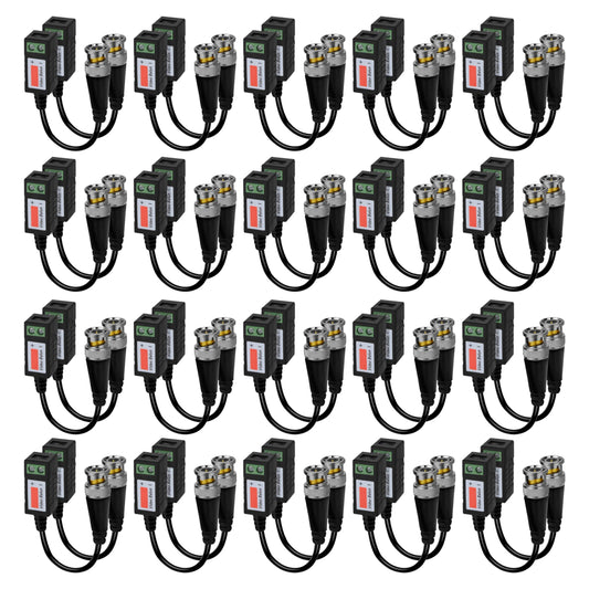Passive Video Balun Connector 20 Pairs Cat5 HD Mini CCTV BNC Video Balun Transceiver Cable with Lighting Protection and Coax BNC Connector to RJ45