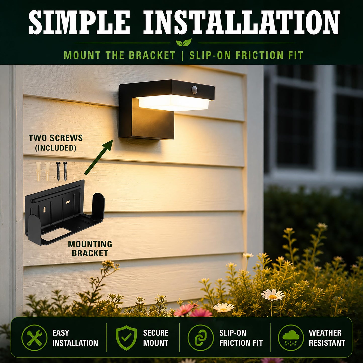 VerLuce - Square Solar Wall Lights - Solar Powered Wall Lamps - LED Lights - PIR Sensor & Two Lighting Modes - Rechargeable Battery Lasts Up to 55