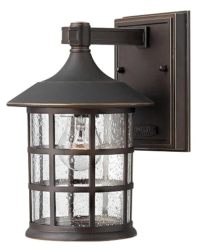 Hinkley Freeport 1800OZ Small Outdoor Wall Mount Lantern, New England Design, Cast Aluminum, Clear Seedy Glass, Oil Rubbed Bronze