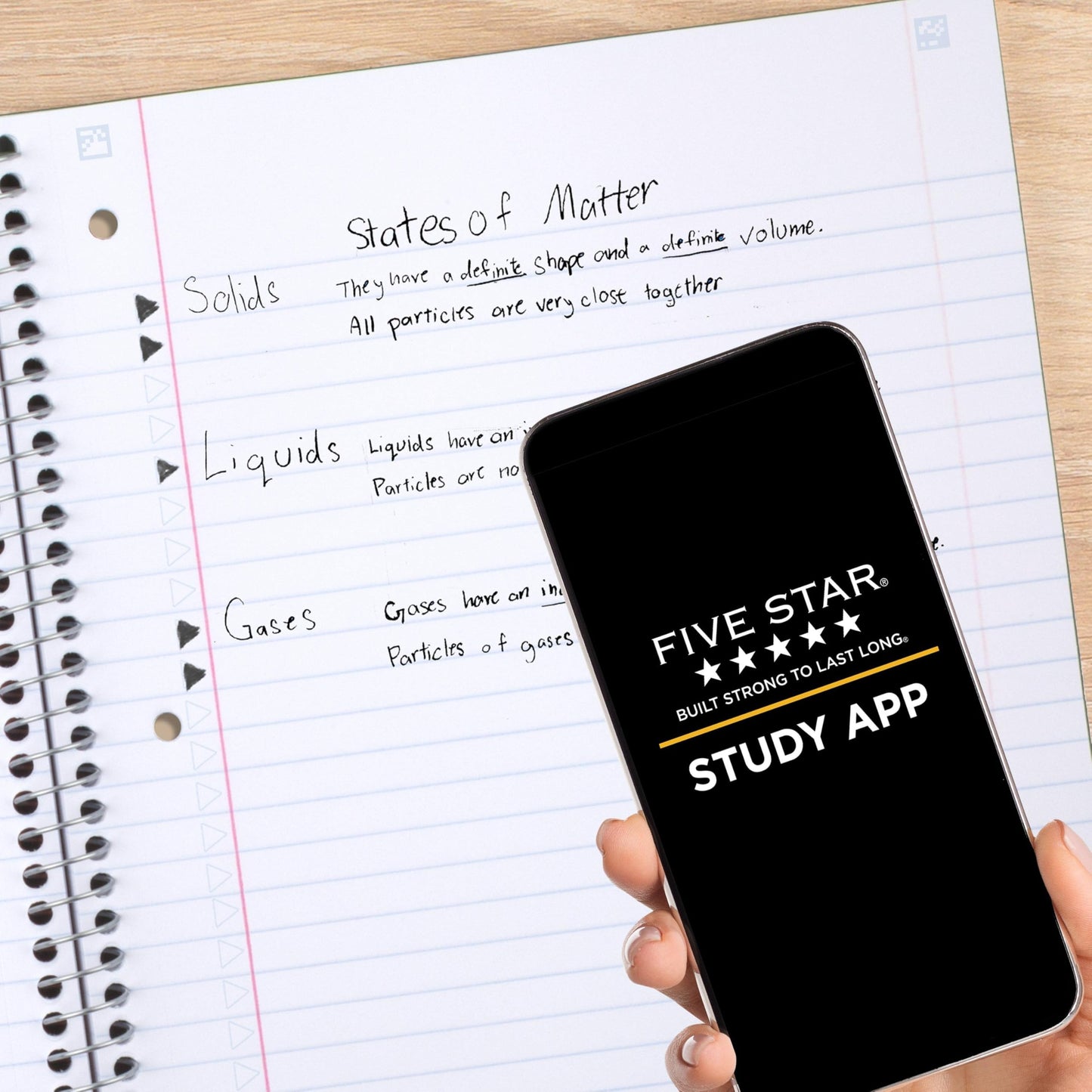 Five Star Spiral Notebook + Study App, 5 Subject, Wide Ruled 8" x 10.5" Paper, 200 Sheets, Fights Ink Bleed, Water Resistant Cover, Black (72045)