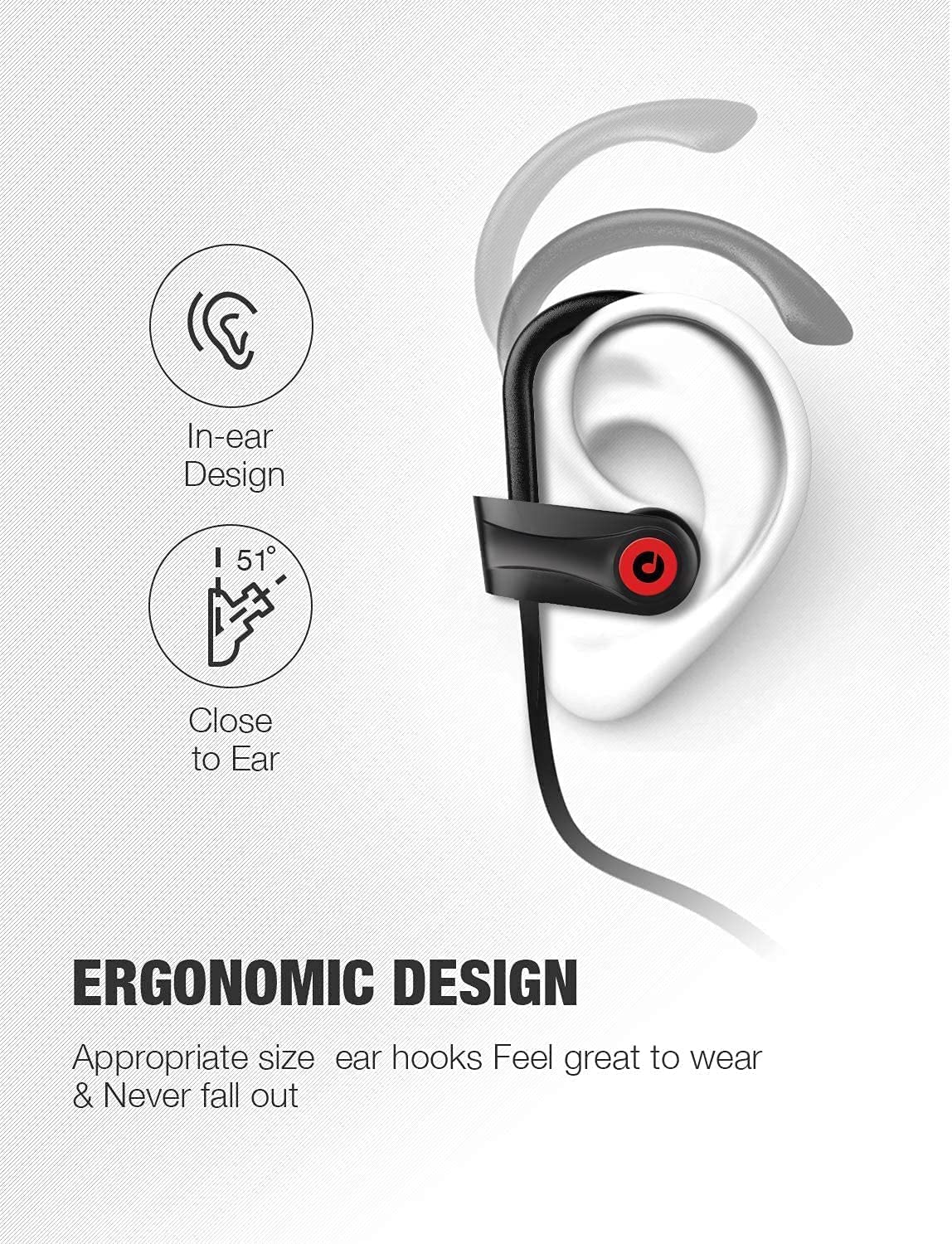Otium Bluetooth Earbuds Wireless Headphones Bluetooth Headphones, Sports Earbuds, IPX7 Waterproof Stereo Earphones for Gym Running 15 Hours Playtime