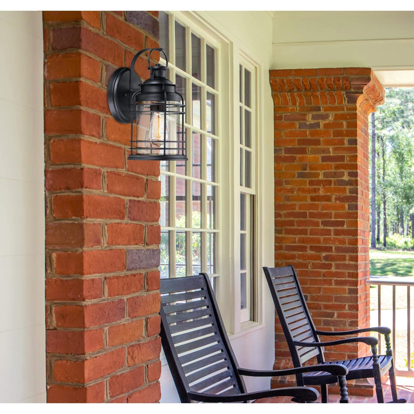 Westinghouse 6112500 Kellen Nautical-Style One-Light Outdoor Wall Light, Textured Black Finish, Clear Seeded Glass