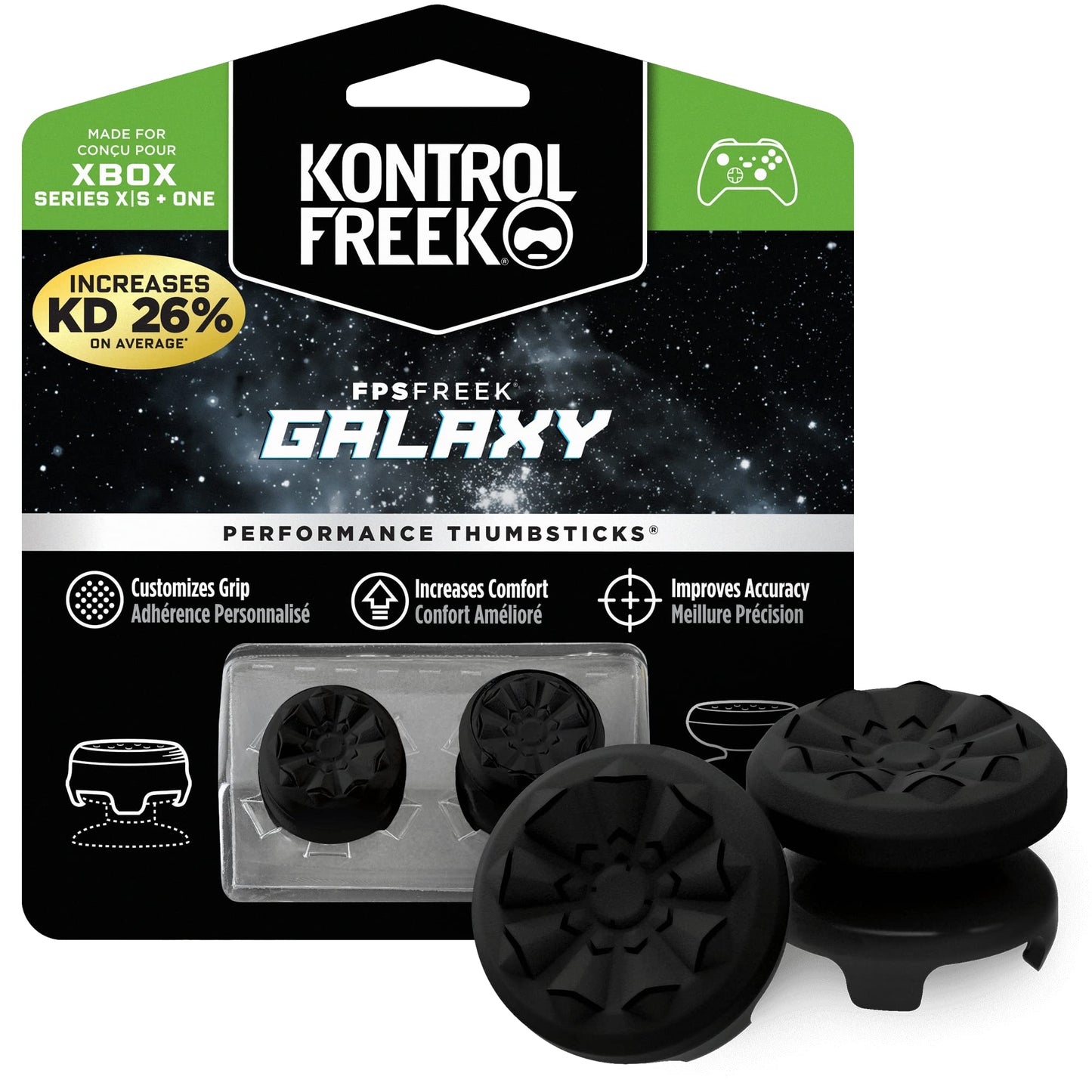 KontrolFreek FPS Freek Galaxy Black for Xbox One and Xbox Series X Controller | 2 Performance Thumbsticks | 1 High-Rise, 1 Mid-Rise | Black (Limited