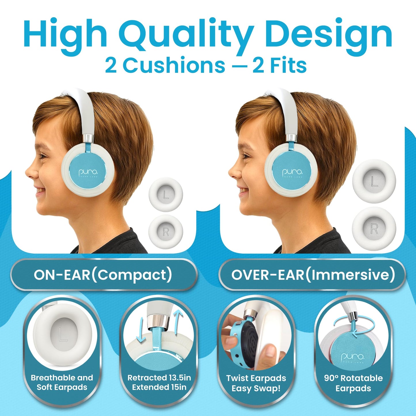 Puro Sound Labs Kids Wireless Headphones - Volume-Limiting 85dB, Built-In Mic, Studio-Grade Sound, 20-Hour Battery Life, Comfortable Fit & Easy…