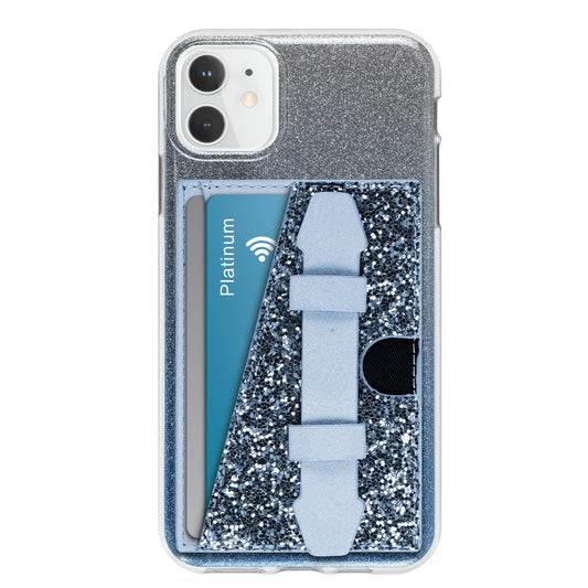 SKYLAR Stick On Phone Wallet with Finger Strap Stand, Slim 2-Pocket Credit Card Holder for iPhone & Android, 3M Adhesive Phone Card Holder, Faux
