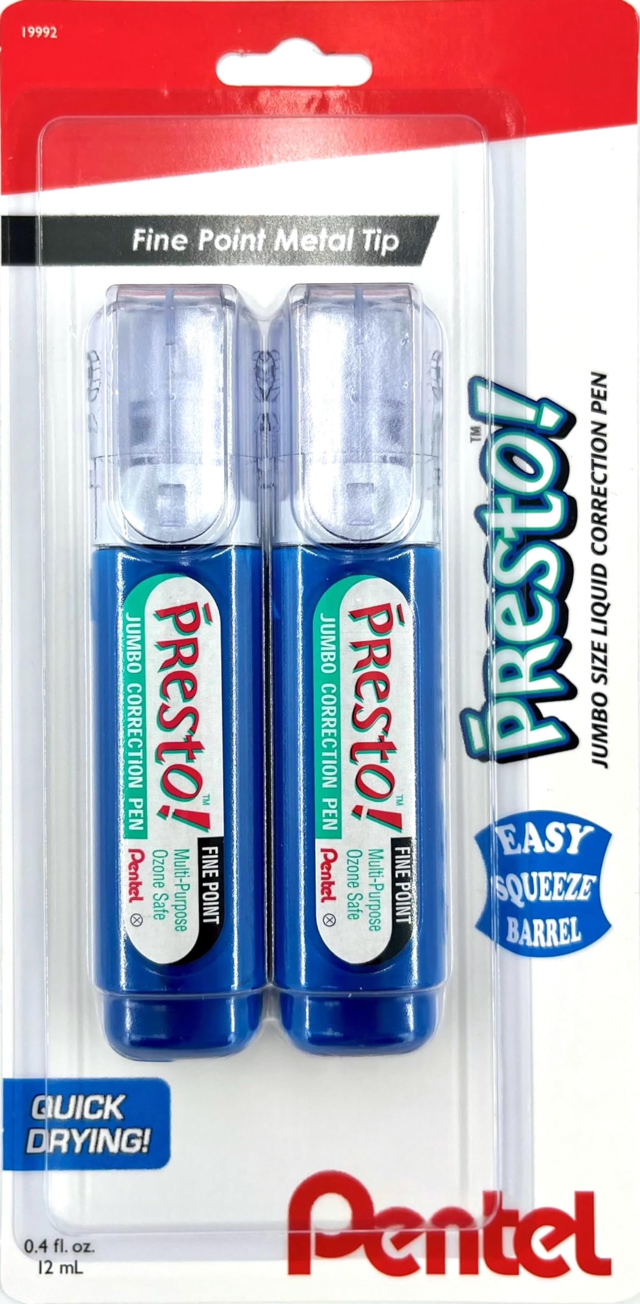 Pentel Presto Jumbo Correction Pen Fine Point, Metal Tip, 2-Packs (ZL31WBP2)