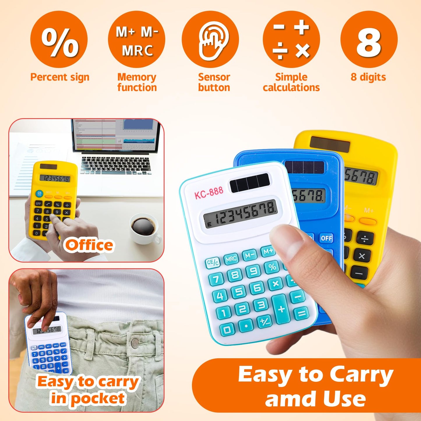 Gabotrie 48 Pcs Pocket Calculator,8 Digit Display Solar Battery Dual Power Desktop Calculators,Pocket Size Basic Calculators,Mini Calculator