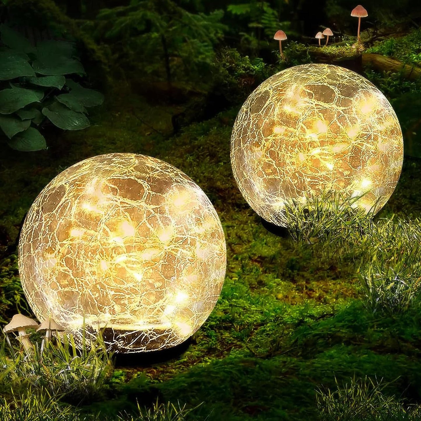 Coroor Garden Solar Ball Lights Outdoor Waterproof, 50 LED Cracked Glass Globe Solar Power Ground Lights for Path Yard Patio Lawn, Christmas