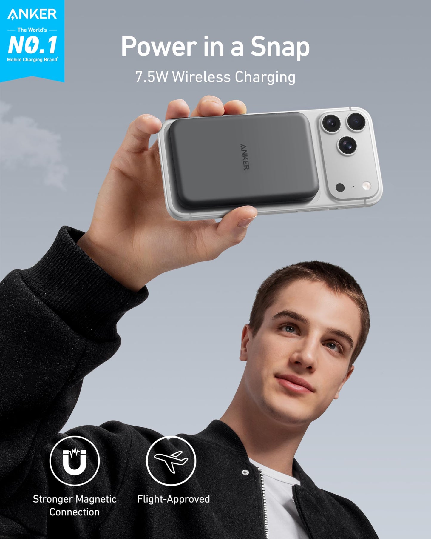 Anker 621 Magnetic Portable Charger (MagGo), 5,000mAh Wireless Power Bank with USB-C Cable, Magsafe-Compatible Battery Pack for iPhone 16/15/14/13/12