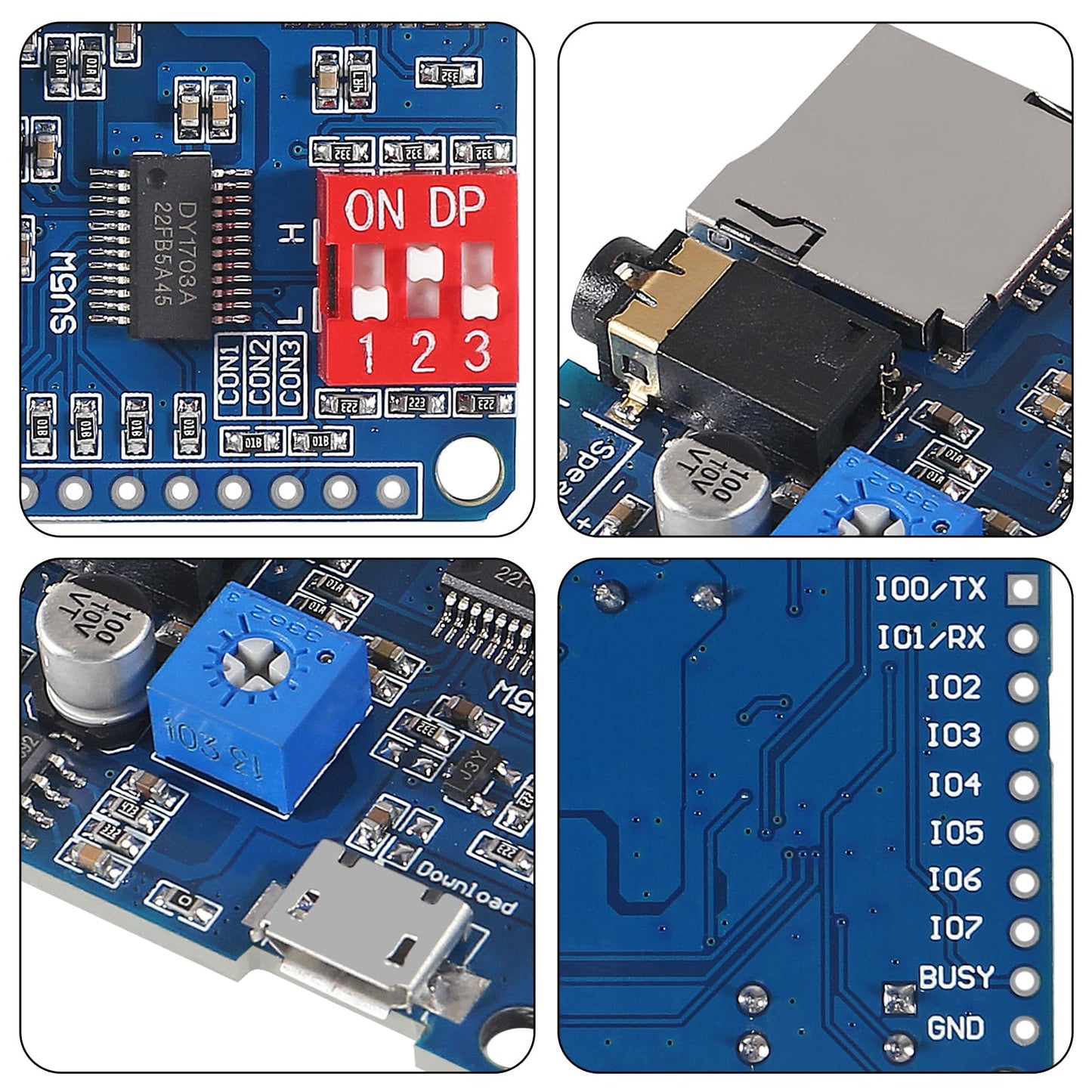 Diann 4pcs MP3 Voice Playback Module DY-SV5W Player Music Voice Board IO Trigger UART Serial Adapter Control Playback Module Sound Board Amplifier