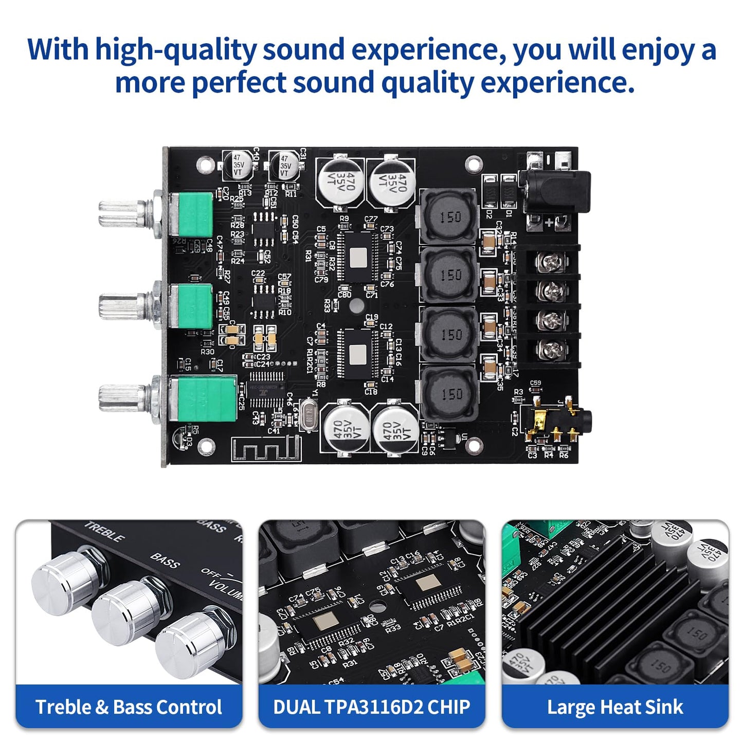ARRAROWN ZK-1002T RPO 2.0 Channel Bluetooth 5.0 Amplifier Board 200W HiFi Subwoofer Audio AMP with Treble and Bass, BT USB and AUX Inputs, DC 12-24V