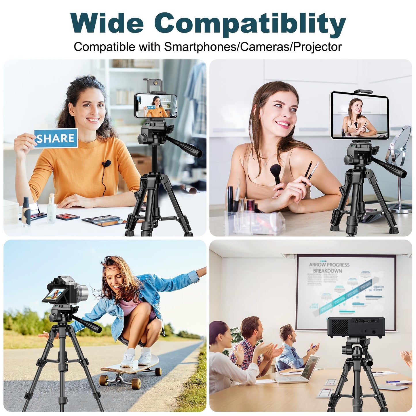 JOILCAN Mini Tripod for Camera, 25" Tabletop Camera Tripod, Portable Travel Tripod with Phone/Tablet Holder, Lightweight Aluminum Tripods for DSLR