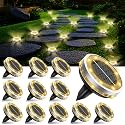 Solar Ground Lights Outdoor 12 Pack Waterproof, Upgraded Solar Garden Lights with 4 Side Light, Stainless Steel Solar Powered Disc Landscape Light