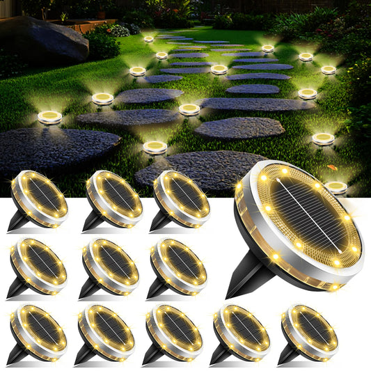 Solar Ground Lights Outdoor 12 Pack Waterproof, Upgraded Solar Garden Lights with 4 Side Light, Stainless Steel Solar Powered Disc Landscape Light