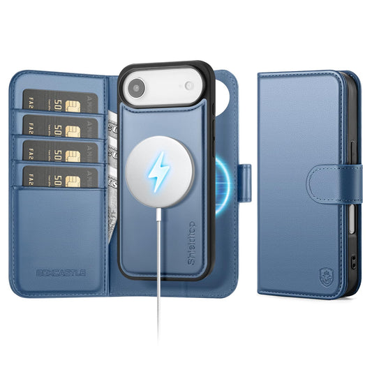 BoxCastle Magnetic 2 in 1 Detachable Compatible with Magsafe iPhone Air Genuine Wallet Case with Card Holder,Women Men Real Leather Flip RFID Blocking