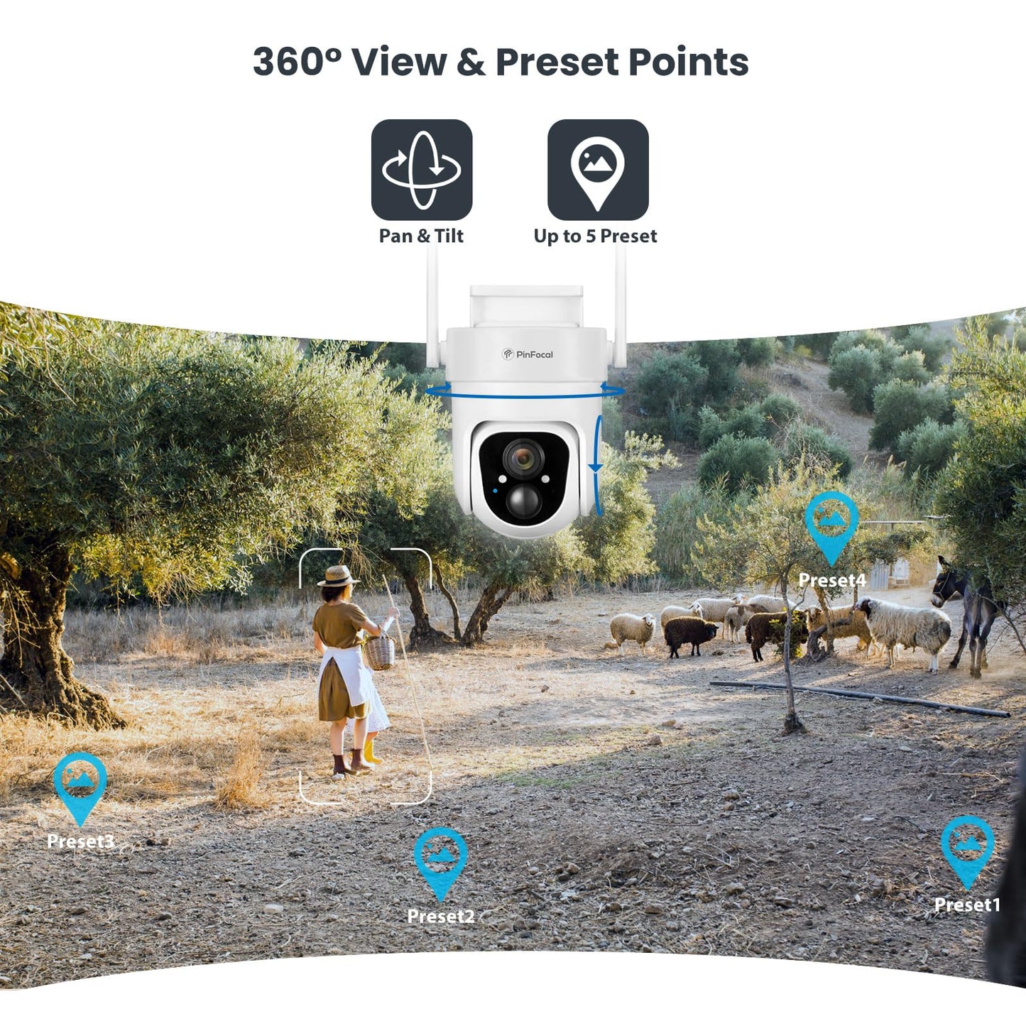 PinFocal 4G LTE Cellular Security Camera Wireless Outdoor, No WiFi Needed, 2K Color Night Vision, 360° View Pan/Tilt, 2 Way Talk, PIR Motion Sensor