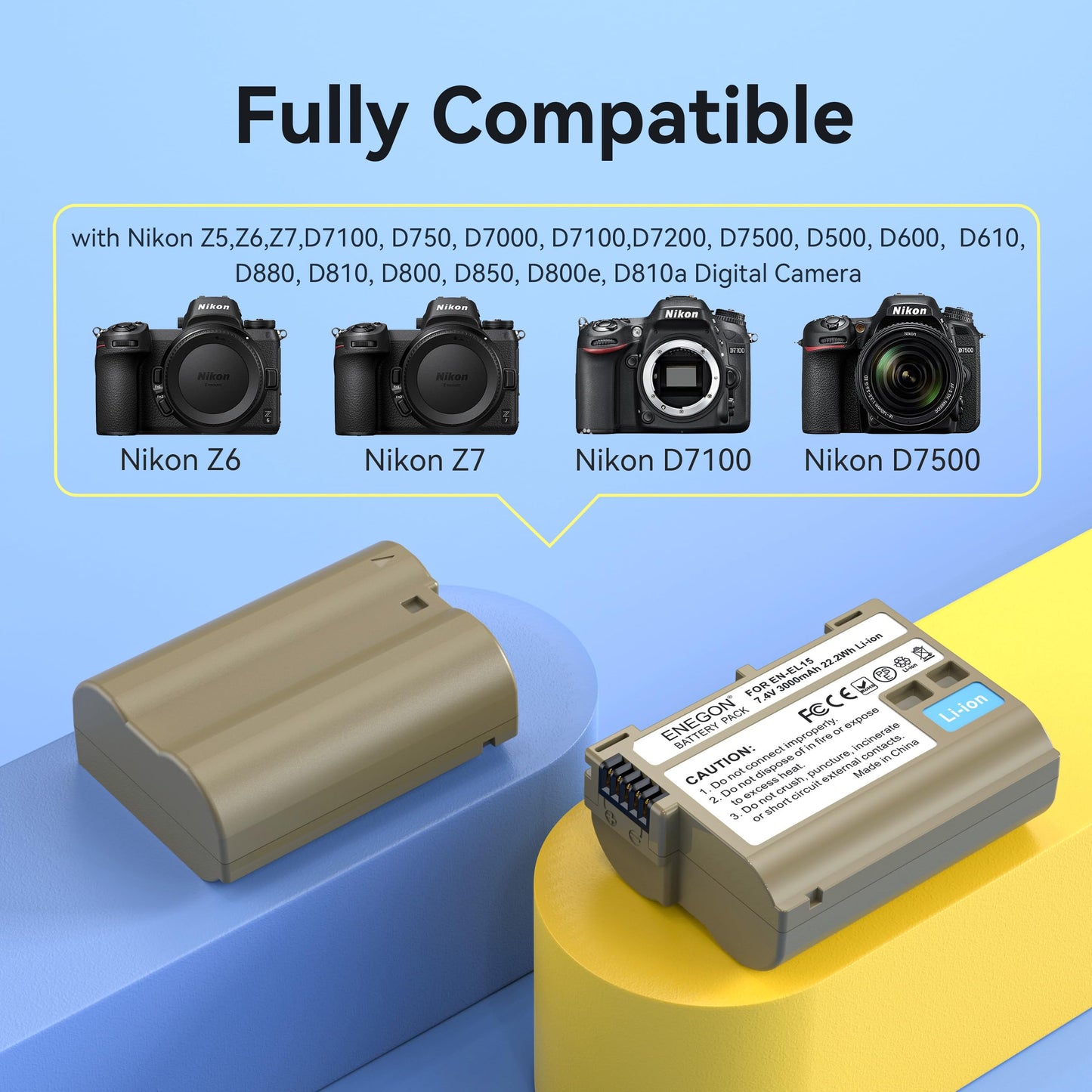 ENEGON EN-EL15C Dual Battery (2-Pack 3000mAh) and 20W Storage Fast Charger Set Compatible for Nikon ZF Z6,Z7 Z8 D7500 D7000, D7100, D7200 D500, D600