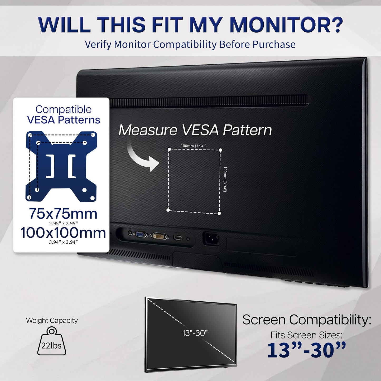VIVO Steel VESA Compatible Plate Mounting Kit, 75x75mm and 100x100mm, Quick Release Removable VESA Bracket, Easy Computer Monitor Mounting, Hardware