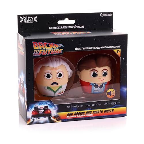 Bitty Boomers Universal: Back to The Future - Doc Brown & Marty McFly - Pack of 2 - Mini Bluetooth Speakers