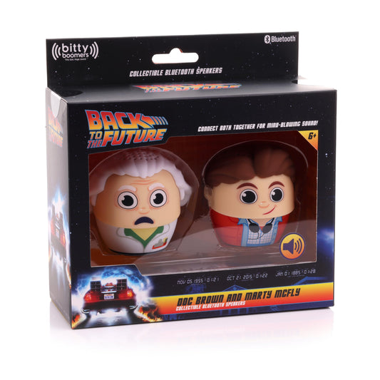Bitty Boomers Universal: Back to The Future - Doc Brown & Marty McFly - Pack of 2 - Mini Bluetooth Speakers