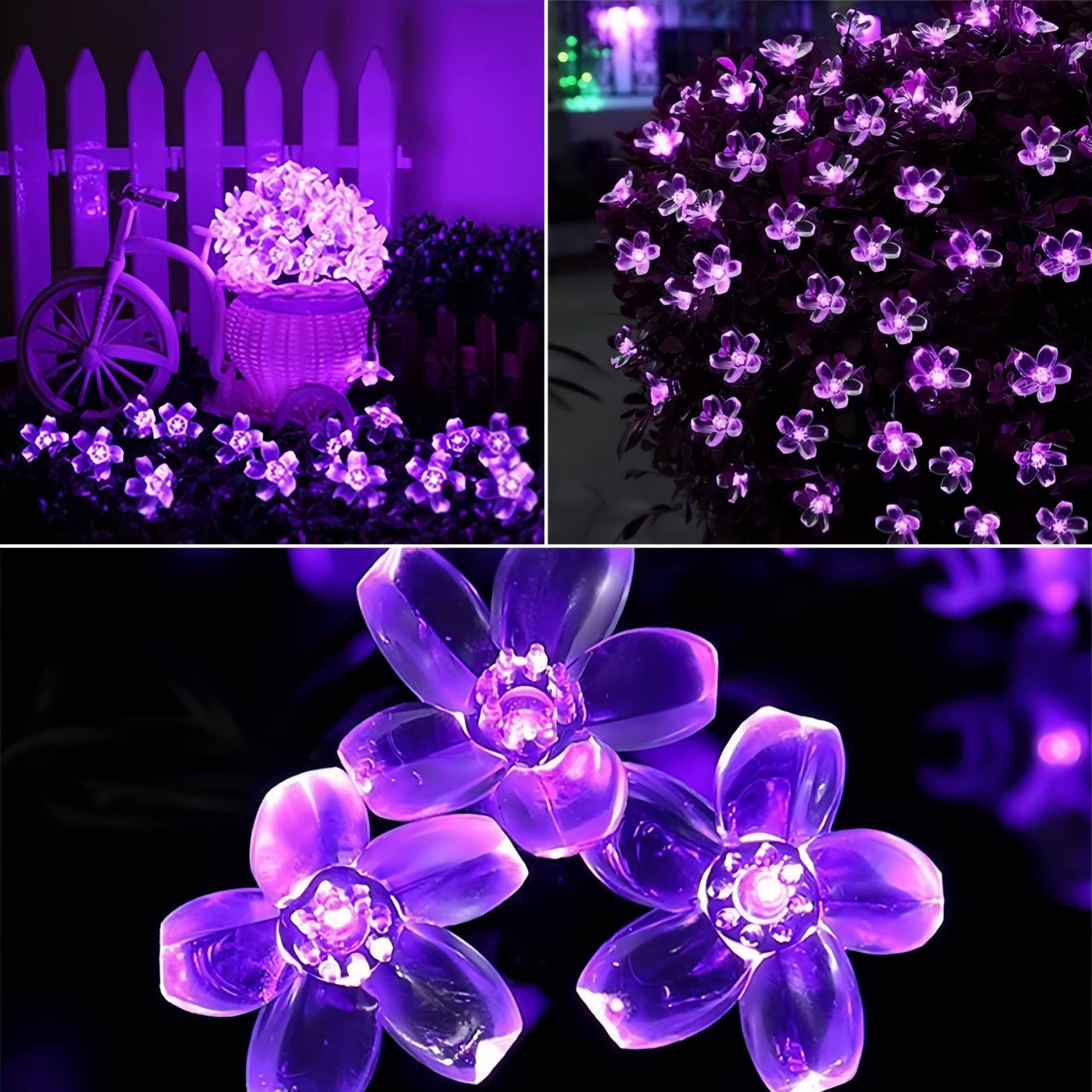 Clearhill Solar Cherry Flower Light, 39.4ft/12M, 100 Lights, Purple Light,8 Modes LED Outdoor Waterproof Fairy Tale lamp, Garden Fence, Courtyard