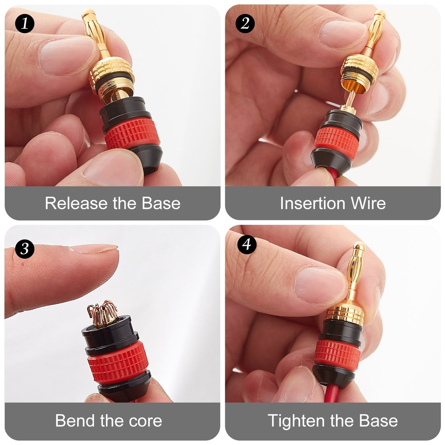 WGGE WG-008 24K Gold Safety Connector Banana Plugs (6 Pairs (12 Plugs))