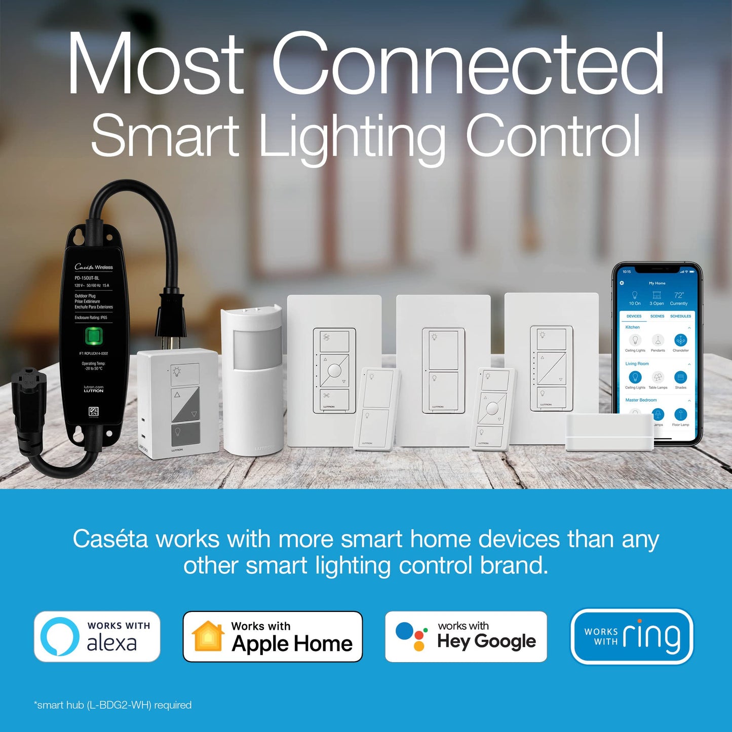 Lutron Caseta Smart Fan Control (Smart Hub Required) 4-Speed for Paddle Fan