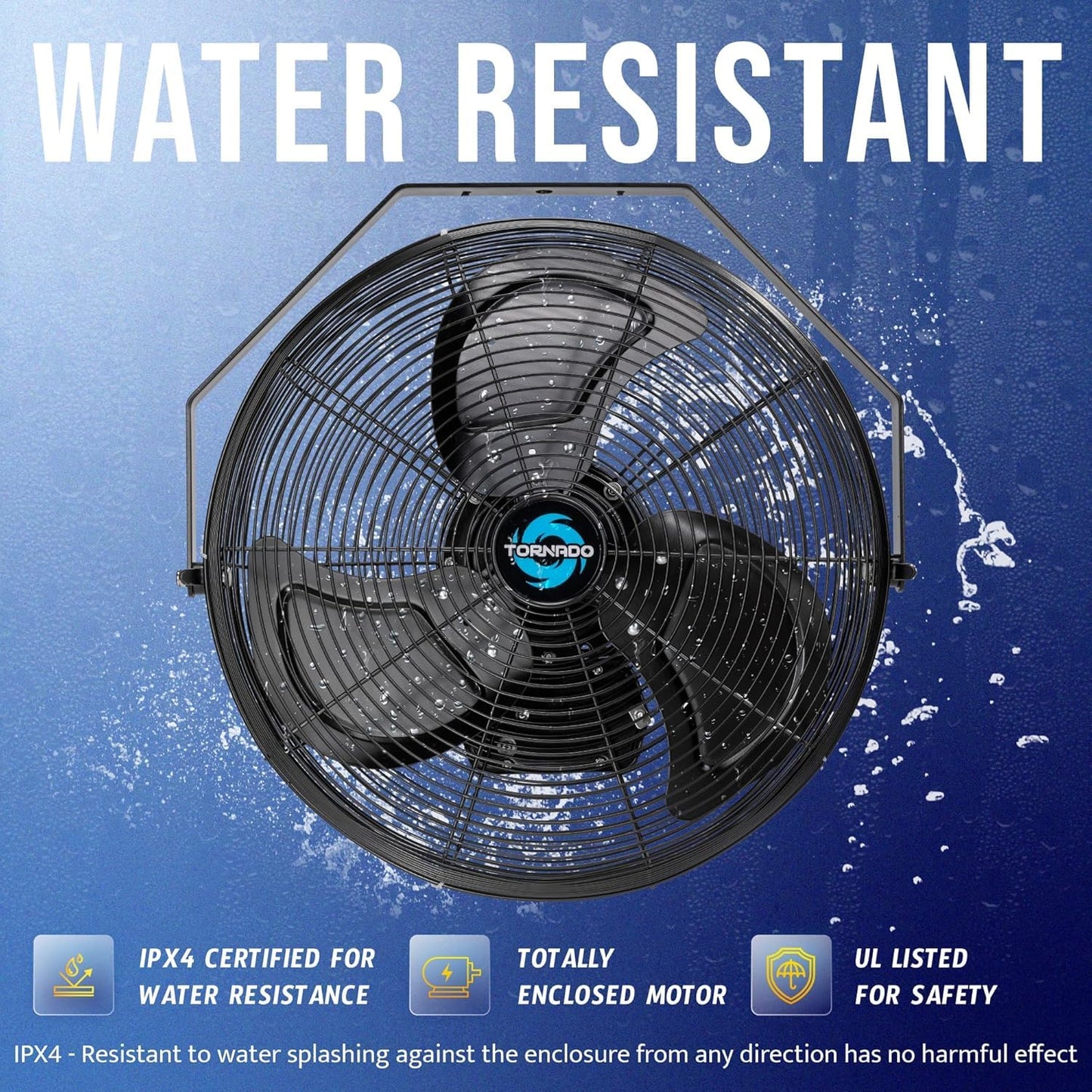 Tornado 20 Inch Outdoor Rated IPX4 Water-Resistant High Velocity Fan Industrial Workstation Wall Mount Fan For Commercial, Industrial, Residential