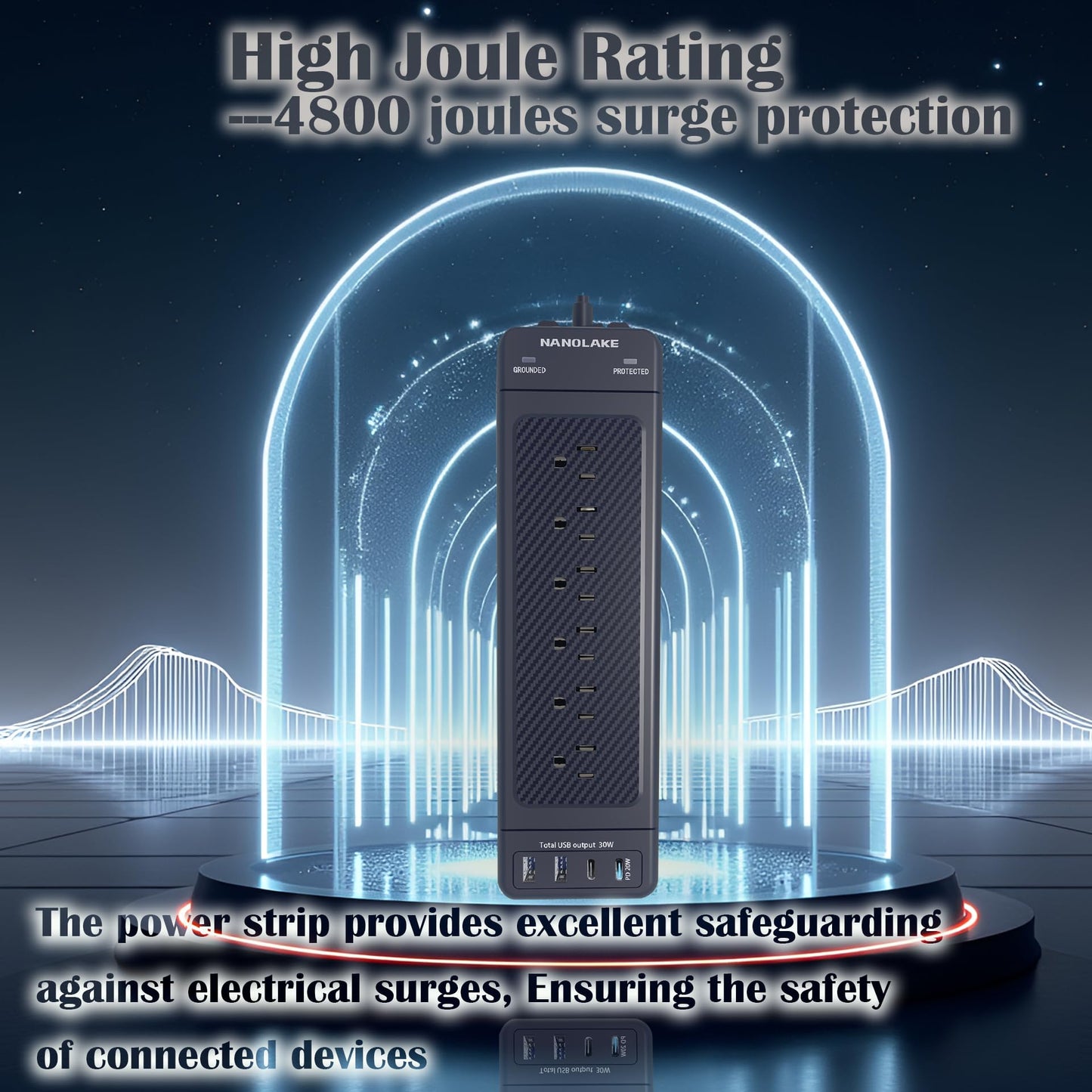 Surge Protector Power Strip/Heavy Duty 10ft Extension Cord with Multiple outlets/High Joules Protection (4800J)/18AC/1875W/15A/Usb A+C(PD20W),Flat