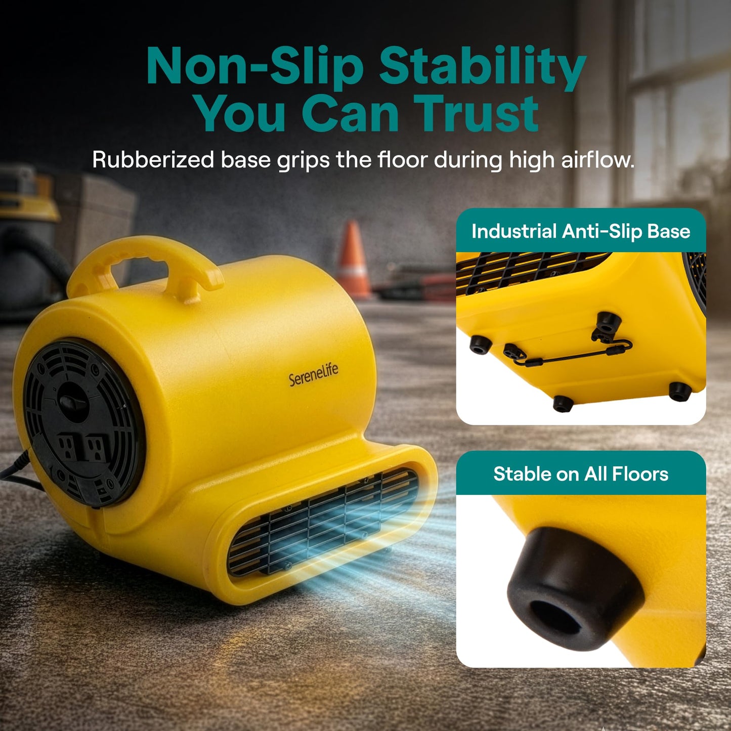 SereneLife Air Mover Blower Fan 2500 CFM - Powerful High Performance 3-Speed Fan for Floor & Carpet Drying, Portable Floor Fan w/Adjustable Tilt, Plug
