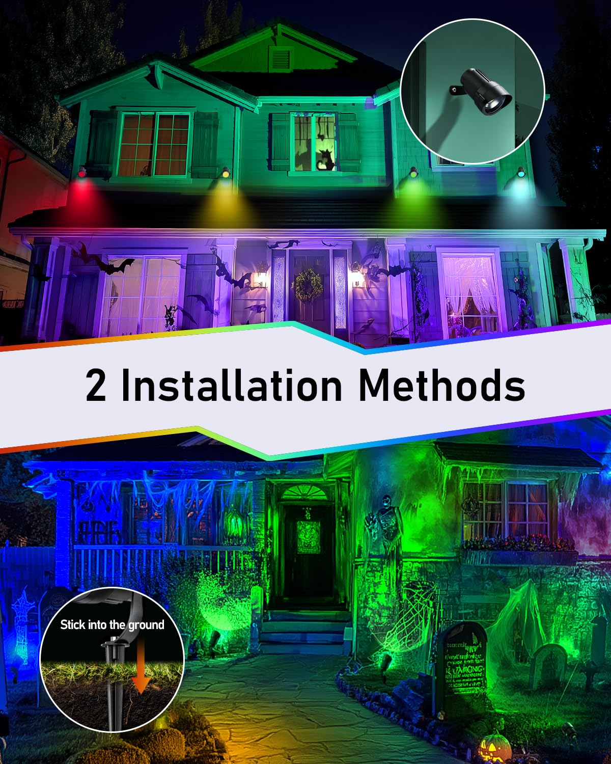 HIBOITEC 12W Christmas Spotlight Outdoor with Plug Timer Color Changing 120V Landscape Lighting Waterproof Dimmable LED Spot Light for Yard Christmas