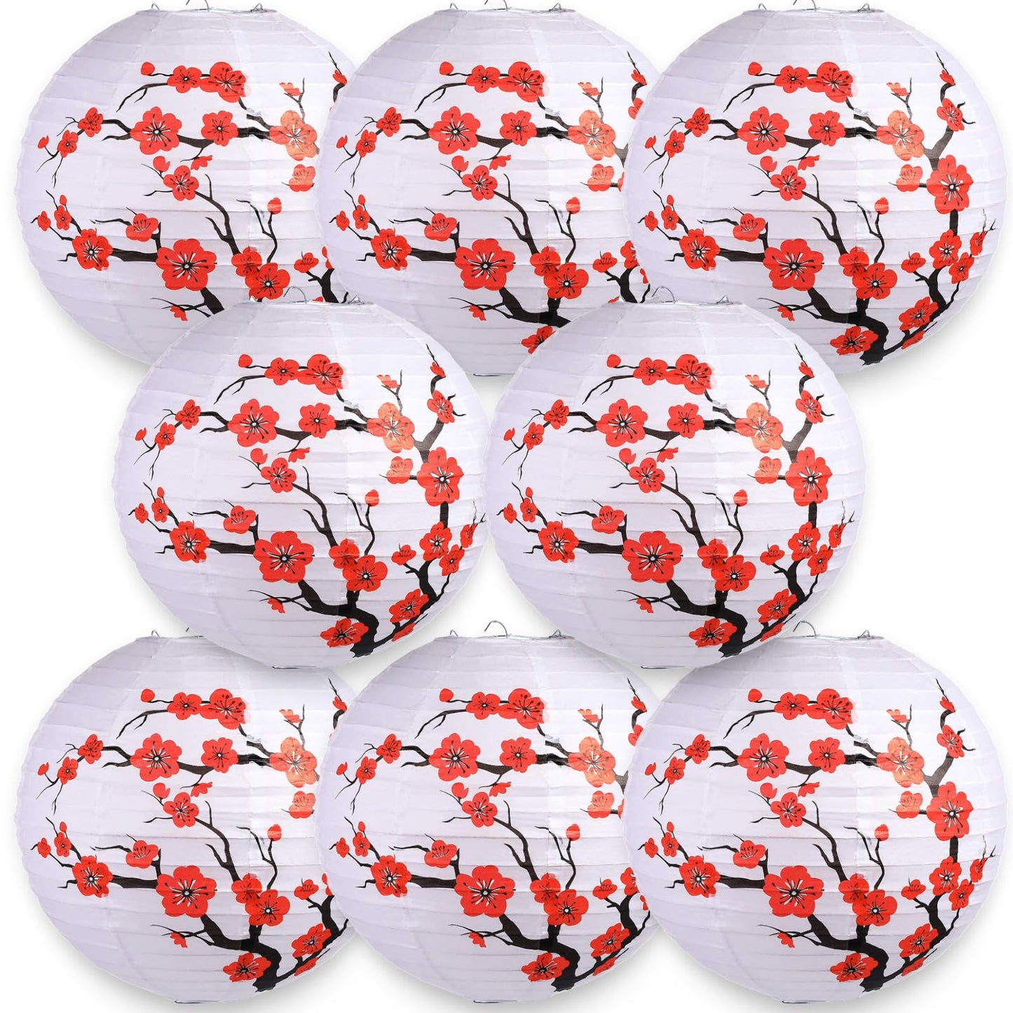 8Pcs Chinese Japanese Cherry Design Paper Lantern Lamp Shade for Japanese Restaurant Church Wedding Gift Party Favors DIY Decoration Oriental Style
