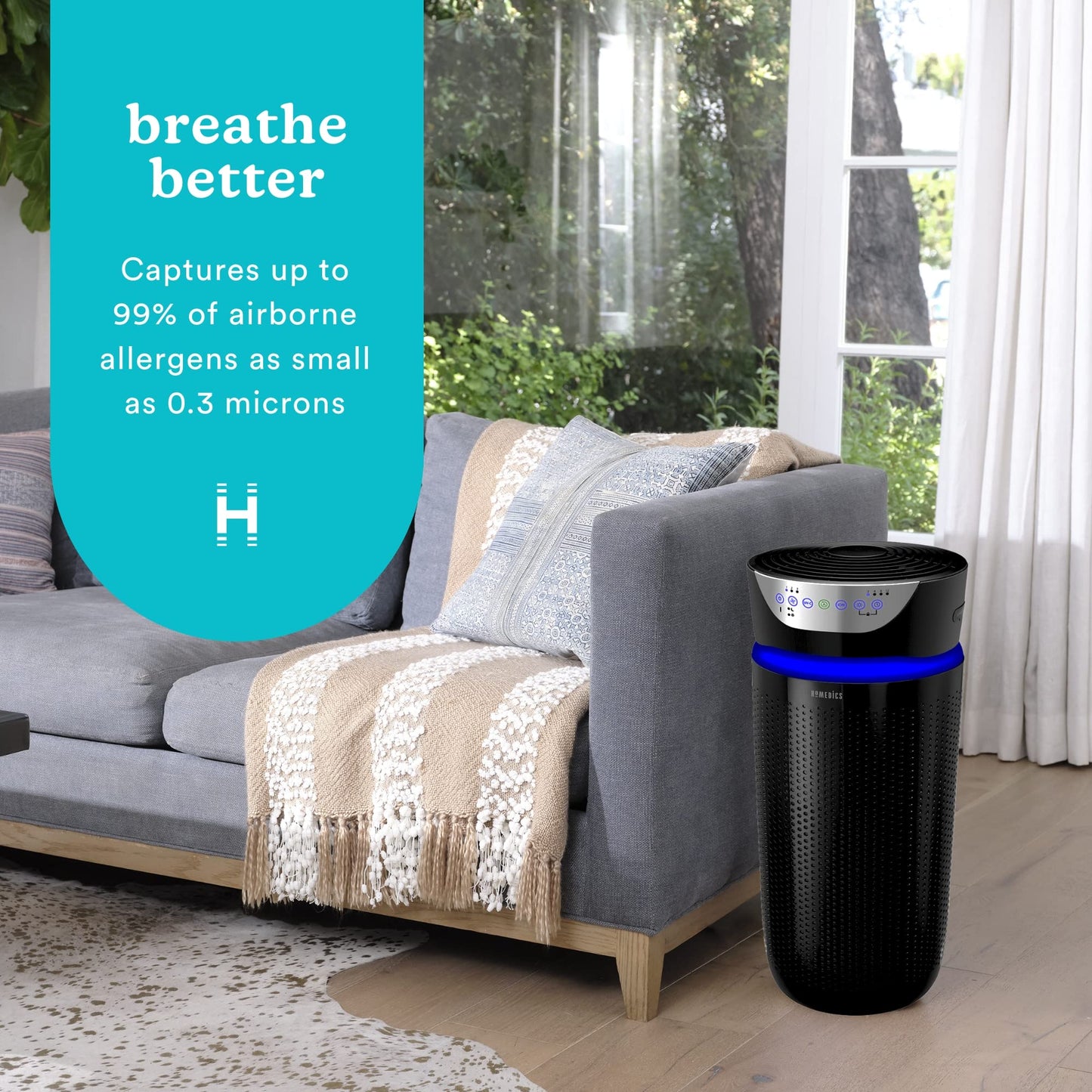 Homedics 5-in-1 UV-C Air Purifier - 360-Degree HEPA Filter for 1,593 Sq Ft, Extra Large Air Purifiers for Bedroom and Home, Essential Oil Pads