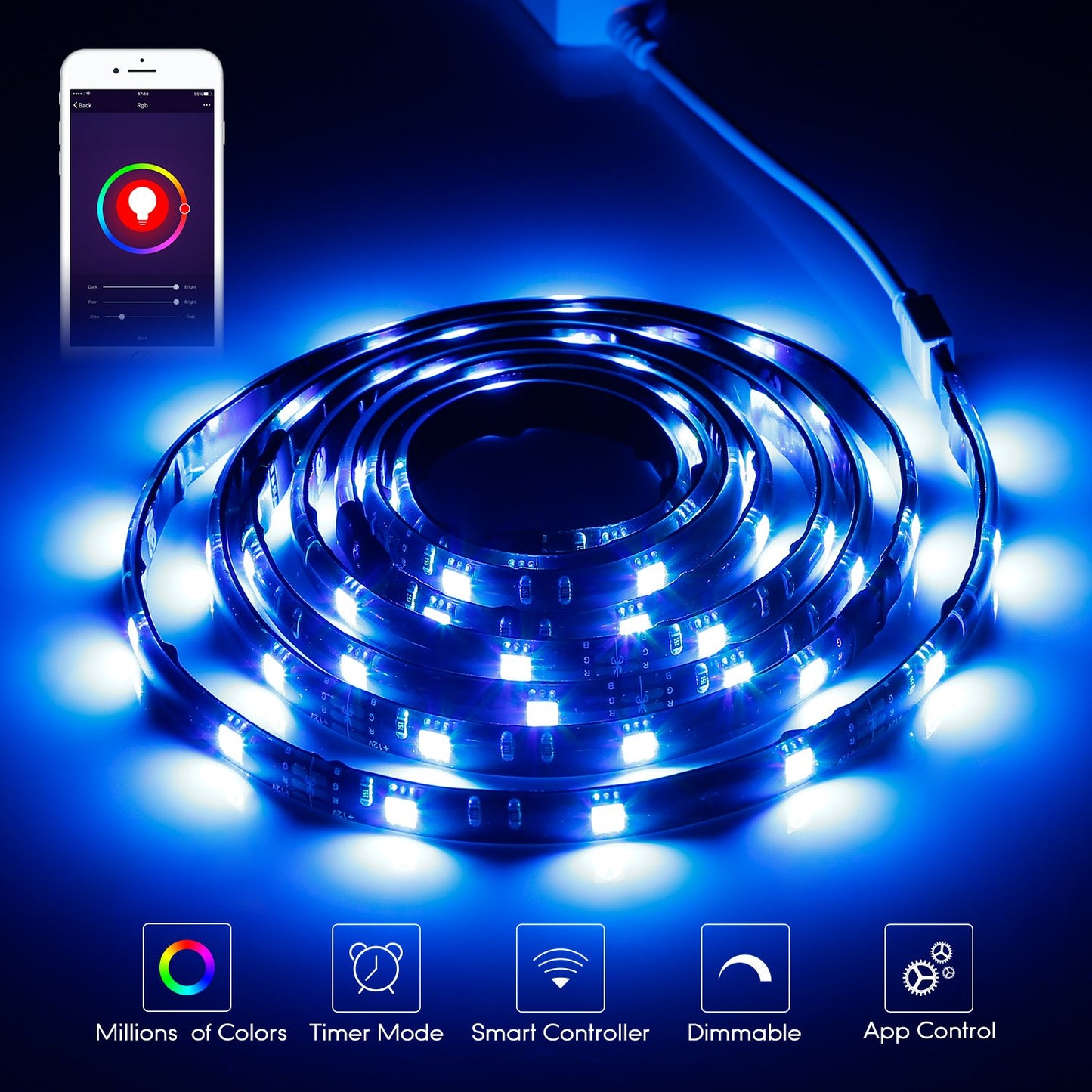 TORCHSTAR LED Smart TV Backlight Kit Multi-Color, Compatible with Alexa, App Control, 4pcs of Waterproof Strip Lights, Flexible Strips for Home